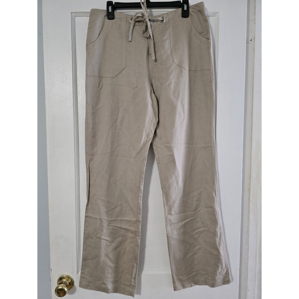 Chelsea & Theodore Women's Linen Blend Drawstring Pants Khaki Size Medium